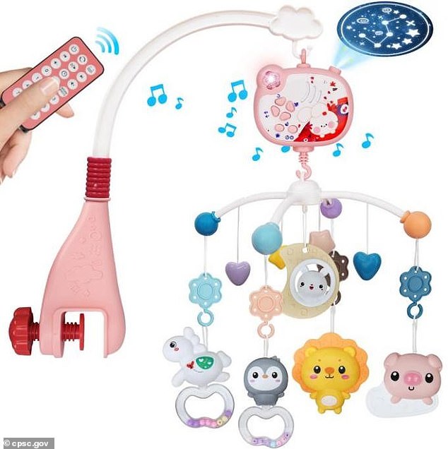 Amazon sold Youbeien crib mobiles have also been recalled over unsafe battery compartments in their remote controls