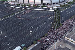 The line of people waiting to enter the stadium
