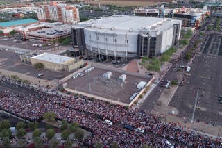 Drone images capture the crowd outside