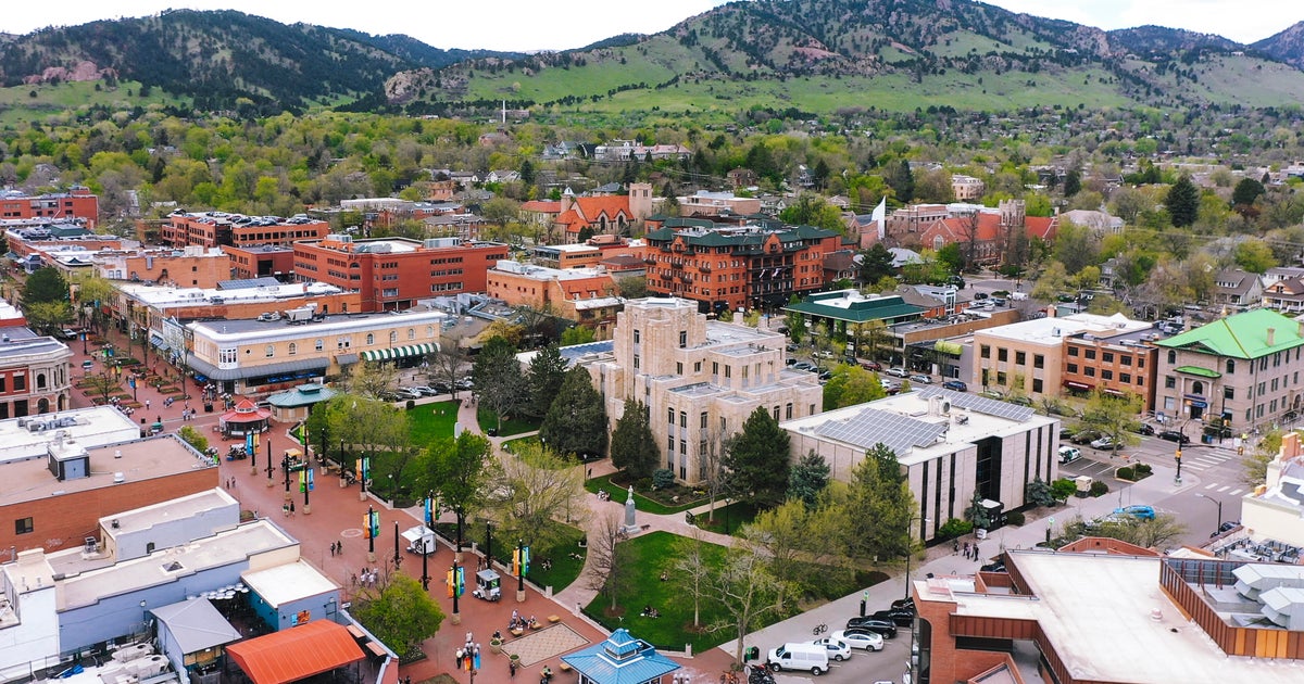 Aerial view of Pearl Street Mall in Boulder Colorado USA 