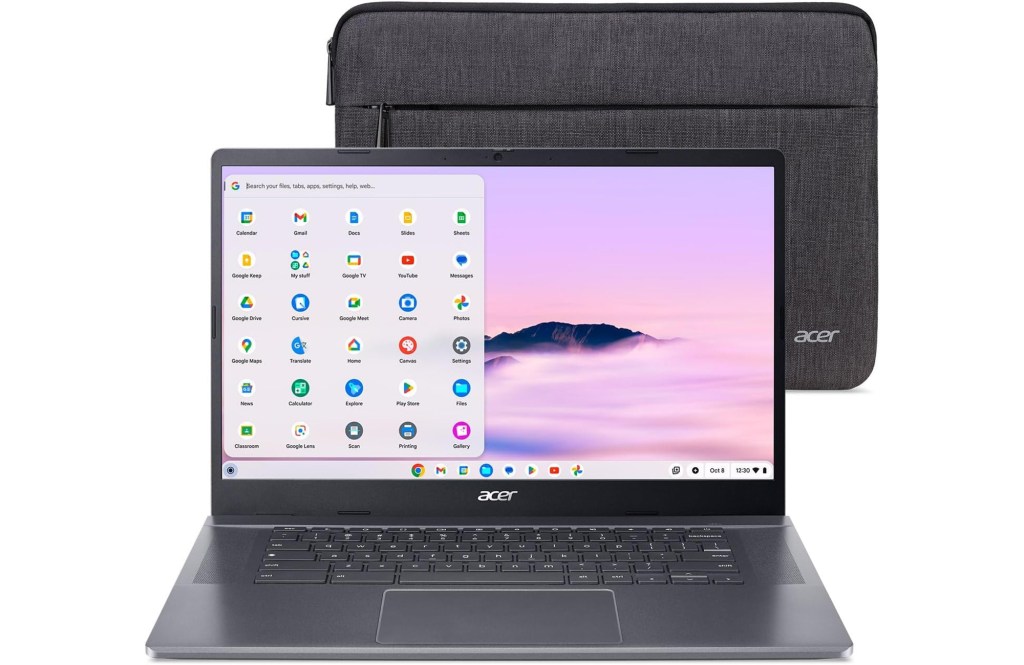 Acer Chromebook with a dark gray sleeve.