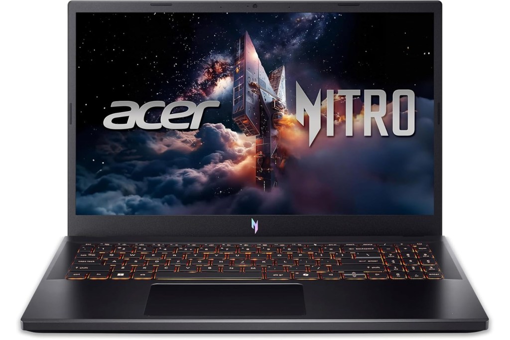 Acer Nitro laptop with illuminated keyboard.