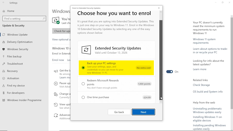 Back up your PC before you enroll in ESU. (ExplainingComputers via YouTube)