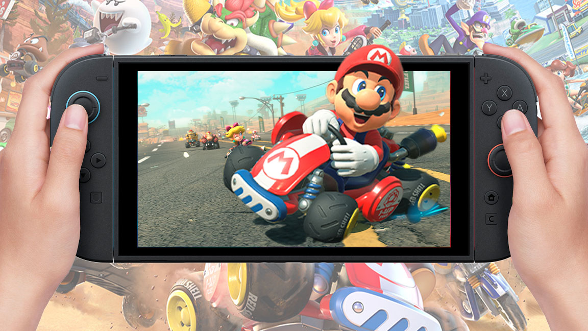 Best Nintendo Switch 2 games; Mario in a kart driving out of Switch 2 console